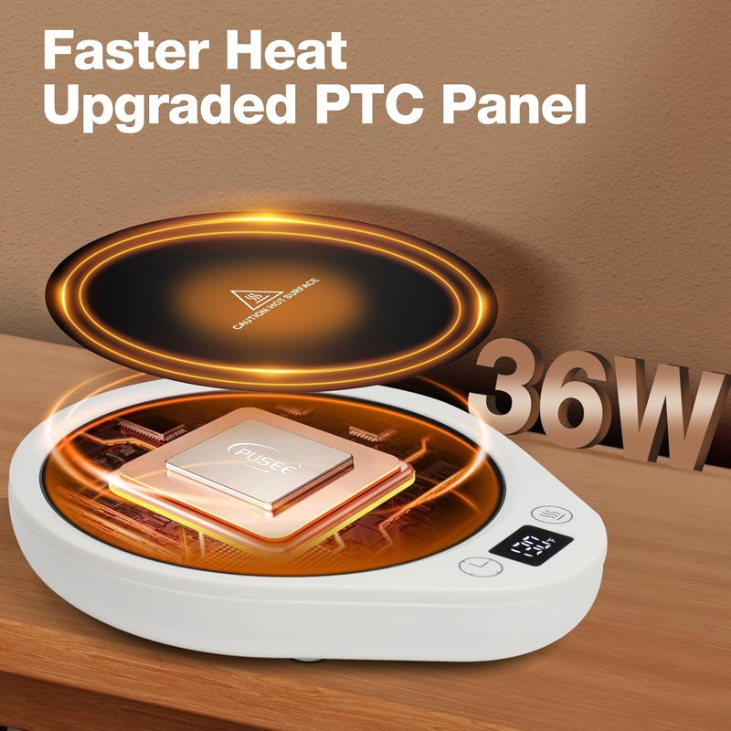 PUSEE Coffee Mug Warmer - Electric Large Candle Warmer Plate with 4H Auto Shut Off, 3-Temp Settings Cup Heater for Desk, Tea, Milk, Cocoa (W4-White) - Image 3